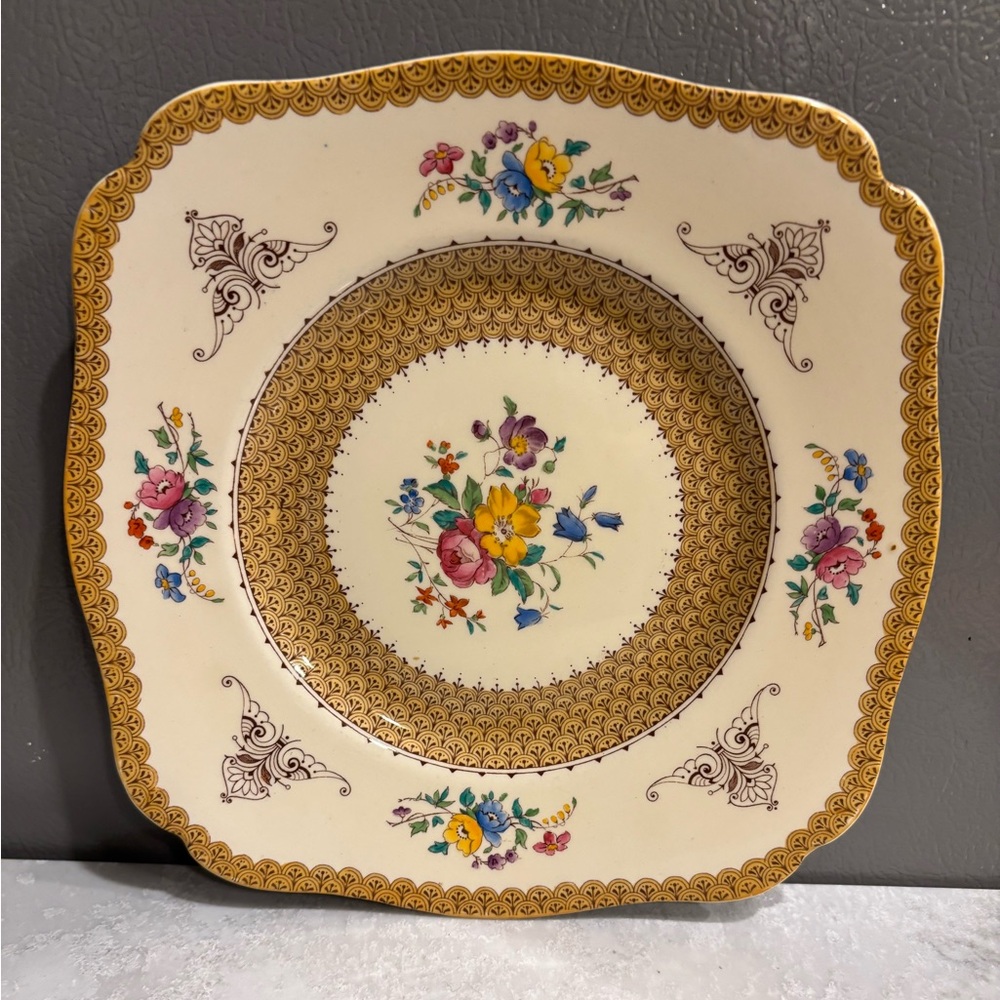Royal Cauldon plate Floral vintage Square with Gold Accents 8.5” BC4